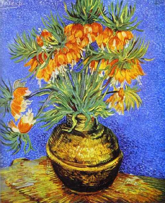 Vincent Van Gogh Crown Imperial Fritillaries in Copper Vase